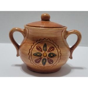 Pennsbury Pottery Pennsylvania Covered Sugar Bowl Tan With Painted Flowers